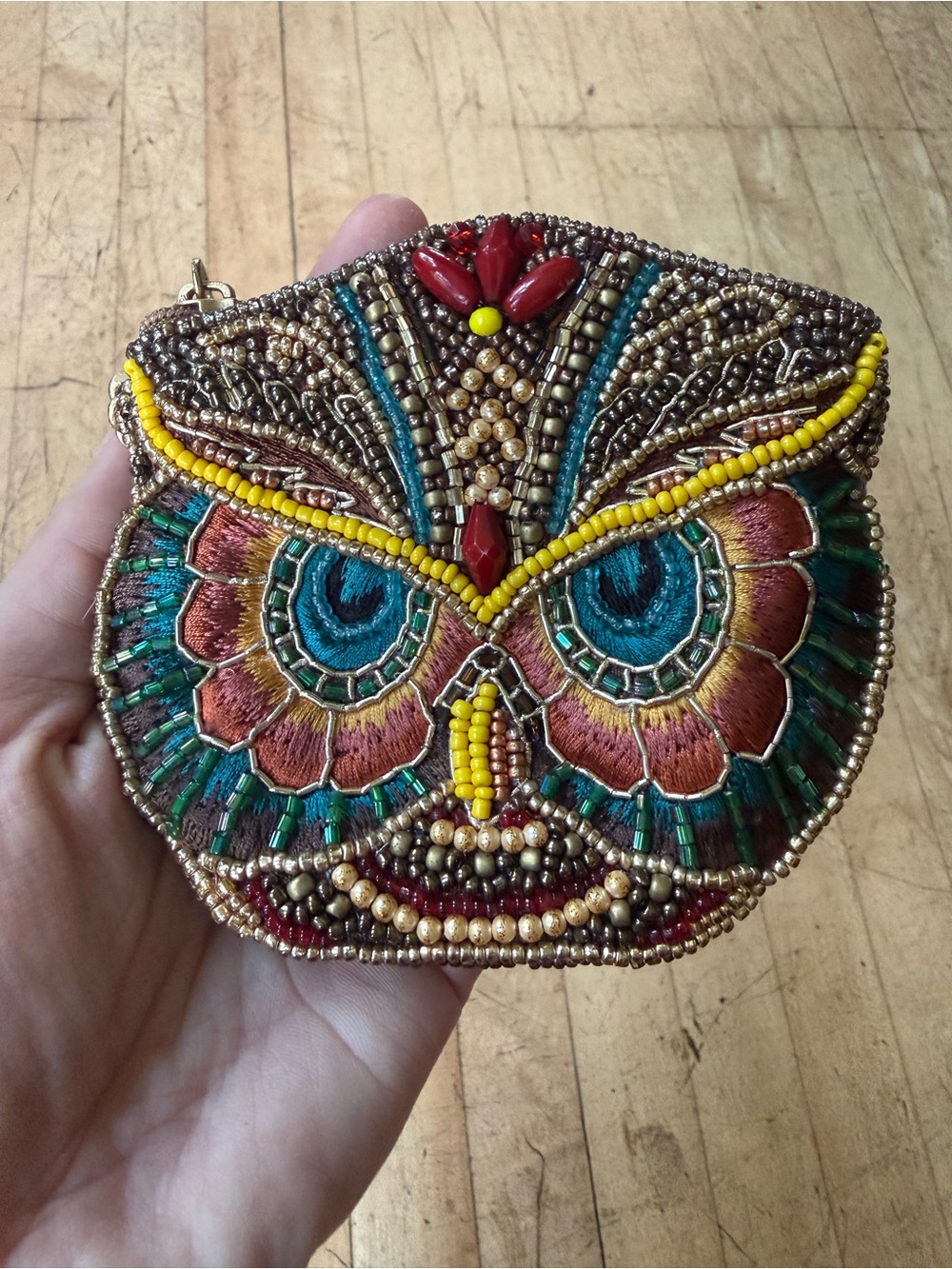 MARY FRANCES A Little Wiser Beaded Owl Wallet Coin Purse Bag Charm Boho